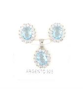 PARURE OVALE 6X8mm RODIATA ZIRCONI ACQUAMARINA