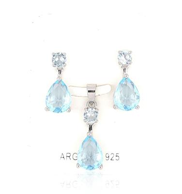 PARURE TONDA 4mm CON GOCCIA 7X9mm ZIRCONI ACQUAMARINA