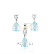 PARURE TONDA 4mm CON GOCCIA 7X9mm ZIRCONI ACQUAMARINA