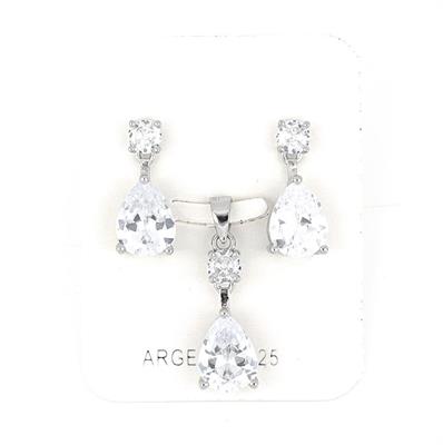 PARURE TONDA 4mm CON GOCCIA 7X9mm ZIRCONI BIANCHI