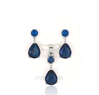 PARURE TONDA 4mm CON GOCCIA 7X9mm ZIRCONI BLU