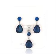 PARURE TONDA 4mm CON GOCCIA 7X9mm ZIRCONI BLU