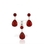 PARURE TONDA 4mm CON GOCCIA 7X9mm ZIRCONI ROSSI