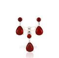 PARURE TONDA 4mm CON GOCCIA 7X9mm ZIRCONI ROSSI