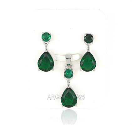 PARURE TONDA 4mm CON GOCCIA 7X9mm ZIRCONI VERDI