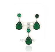 PARURE TONDA 4mm CON GOCCIA 7X9mm ZIRCONI VERDI