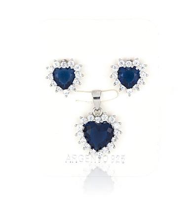 PARURE CUORE 8mm RODIATA ZIRCONI BLU