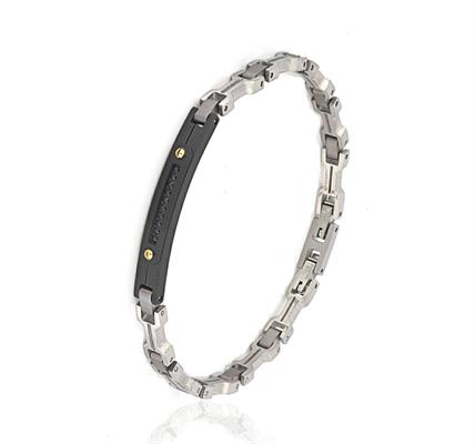 BRACCIALE ACCIAIO CON TARGA RUTENIO E ZIRCONI NERI