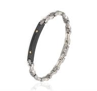 BRACCIALE ACCIAIO CON TARGA RUTENIO E ZIRCONI NERI