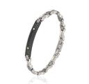 BRACCIALE ACCIAIO CON TARGA RUTENIO E ZIRCONI NERI