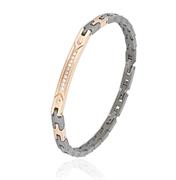 BRACCIALE ACCIAIO RUTENIO CON TARGA RAMATA E ZIRCONI BIANCHI