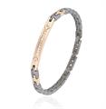 BRACCIALE ACCIAIO RUTENIO CON TARGA RAMATA E ZIRCONI BIANCHI