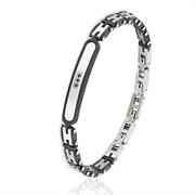 BRACCIALE ACCIAIO E NERO CON TARGA E ZIRCONI NERI
