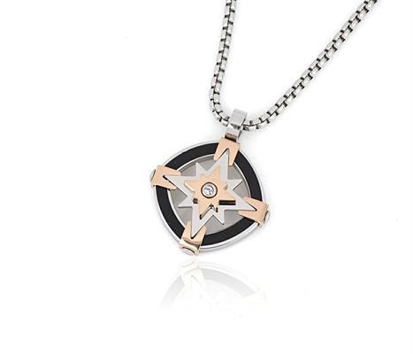 COLLANA ACCIAIO ROSA DEI VENTI NERA E RAME
