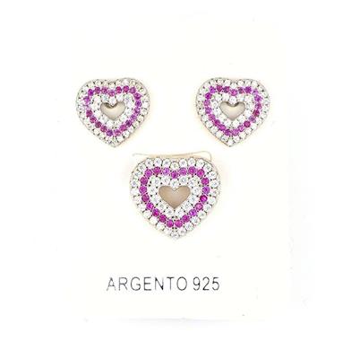 PARURE CUORI TRAFORATI CON ZIRCONI ROSSI IN ARGENTO 925