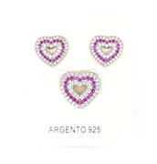 PARURE CUORI TRAFORATI CON ZIRCONI ROSSI IN ARGENTO 925
