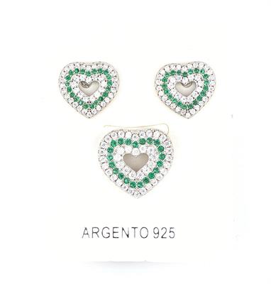 PARURE CUORI TRAFORATI CON ZIRCONI VERDI IN ARGENTO 925