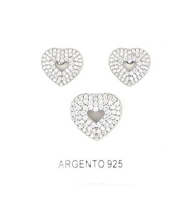 PARURE CUORI TRAFORATI CON ZIRCONI BIANCHI IN ARGENTO 925