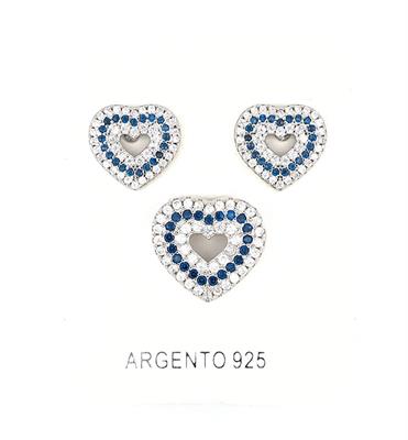 PARURE CUORI TRAFORATI CON ZIRCONI BLU IN ARGENTO 925