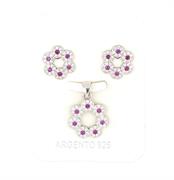PARURE FIORE TRAFORATO CON ZIRCONI ROSSI IN ARGENTO 925