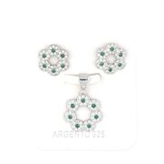 PARURE FIORE TRAFORATO CON ZIRCONI VERDI IN ARGENTO 925