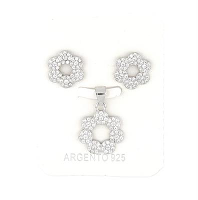 PARURE FIORE TRAFORATO CON ZIRCONI BIANCHI IN ARGENTO 925