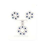 PARURE FIORE TRAFORATO CON ZIRCONI BLU IN ARGENTO 925
