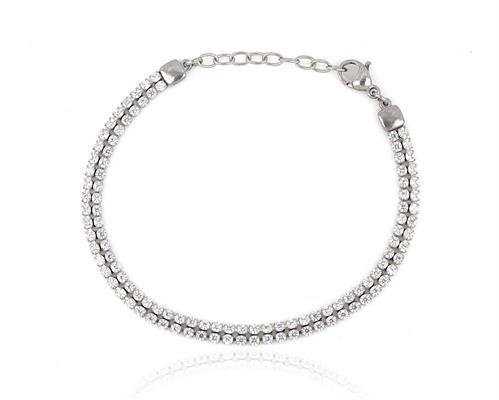 BRACCIALE TENNIS 2FILI ACCIAIO PIETRE BIANCHE