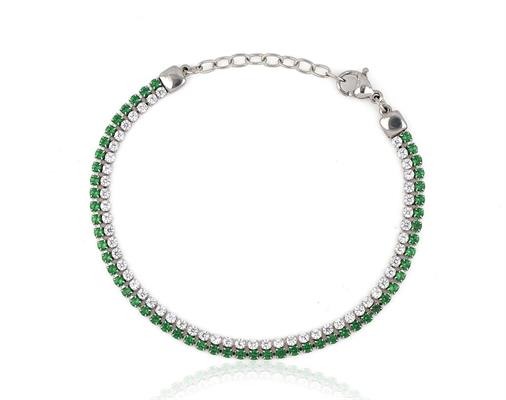 BRACCIALE TENNIS 2FILI ACCIAIO PIETRE BIANCHE E VERDI