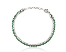 BRACCIALE TENNIS 2FILI ACCIAIO PIETRE BIANCHE E VERDI