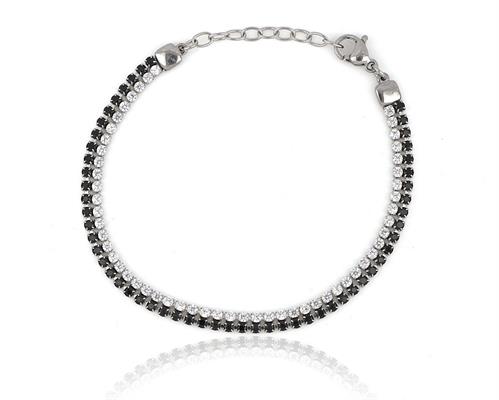 BRACCIALE TENNIS 2FILI ACCIAIO PIETRE BIANCHE E NERE