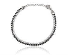 BRACCIALE TENNIS 2FILI ACCIAIO PIETRE BIANCHE E NERE