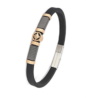 BRACCIALE ACCIAIO E CAUCCIU' CON ROSA DEI VENTI