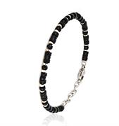 BRACCIALE ACCIAIO CON PIETRE NERE E RAME