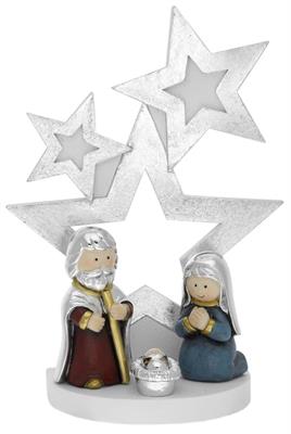ALBERO 3 STELLE STILIZZATO BIANCO/ARGENTO H. 26 CON PRESEPE